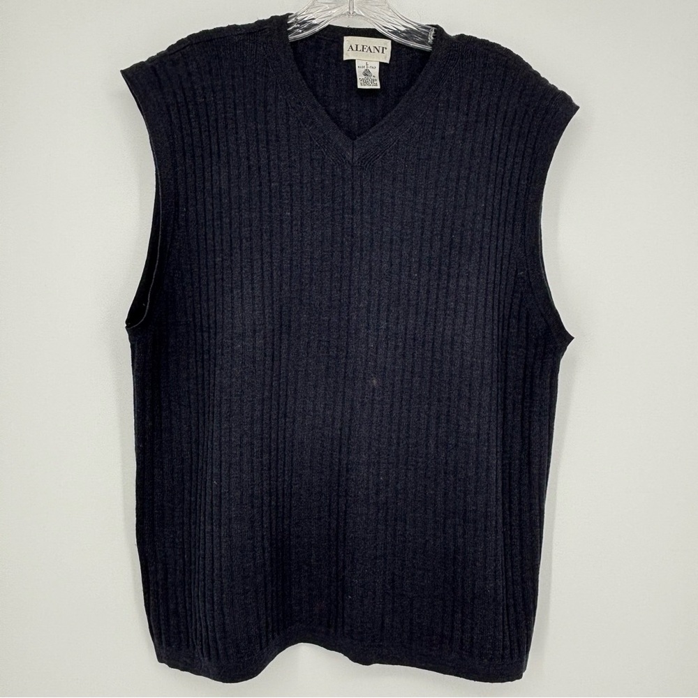 Alfani  Navy Large Sweater Vest Golf Casual Merino Wool V Neck Sleeveless